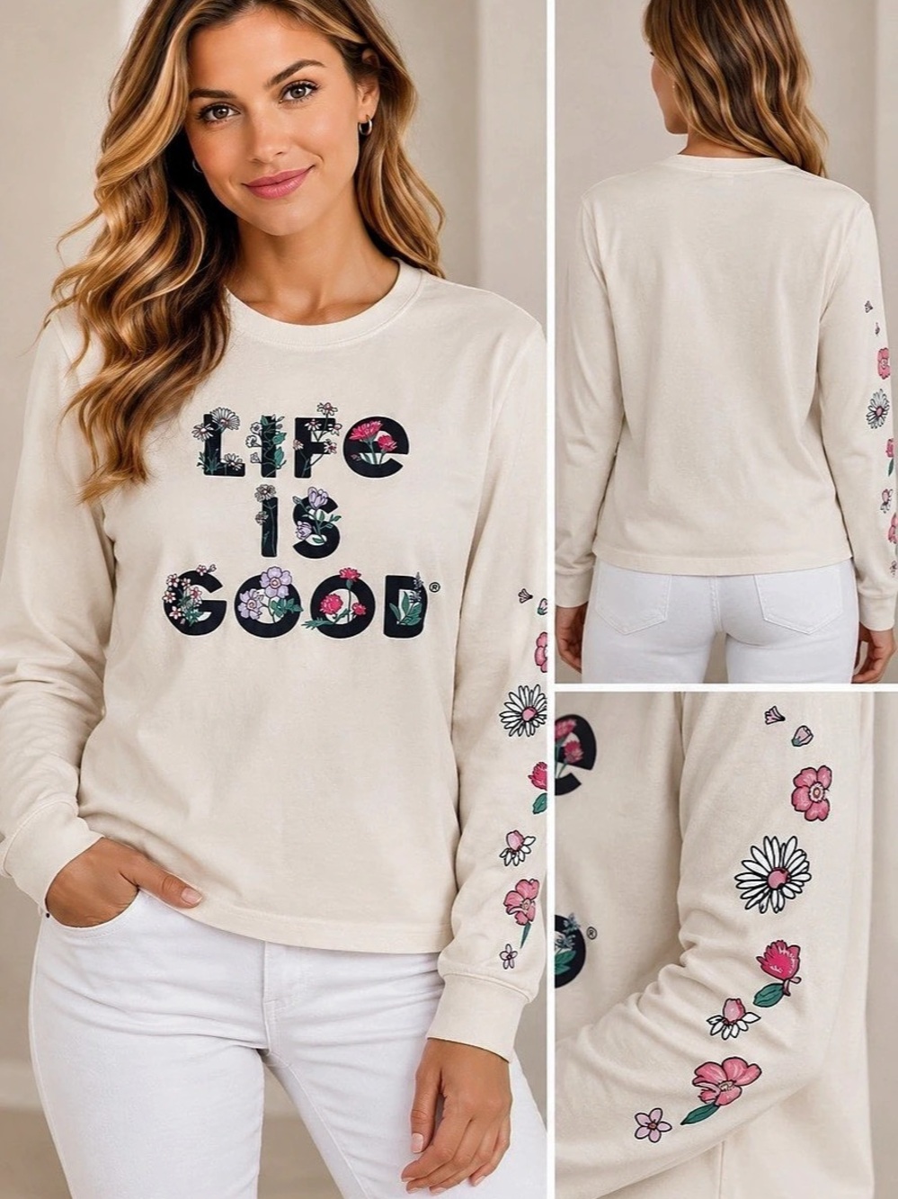 Life is Good Adult Flower Duo Every Wear Crew Sweatshirt